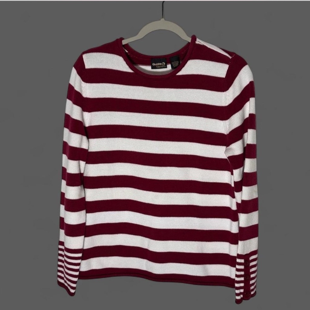 Women's Red and White Striped Sweater -rolled neck -Size L